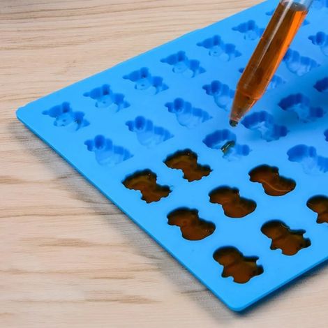 Un moule + une pipette, un insert de moule à gâteau en silicone dinosaure en forme de dinosaure (48 pièces), un porte-bougie, un moule à fondant, un moule à biscuits en époxy, un moule dinosaure bleu (1/5)