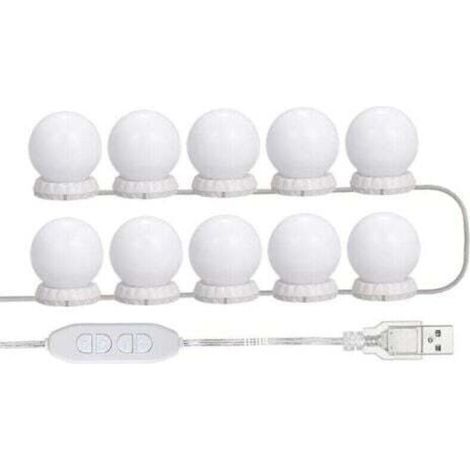 [JAMAIS UTILISÉ] Kit D'Eclairage Miroir Led Pour Coiffeuse, Avec 10 Ampoules Reglables, 10 Luminosite Et 3 Modes D'Eclairage, Type Usb, Blanc - Blanc, (1/4)