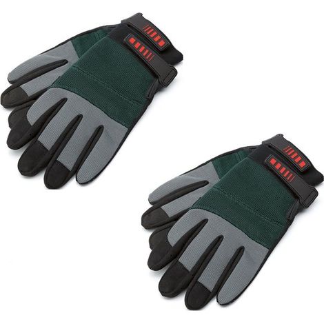 Guantes de jardinería, Guantes de trabajo, Guantes largos y resistentes a pinchazos, Transpirables y duraderos, Verdes, Talla L, Doble (1/5)