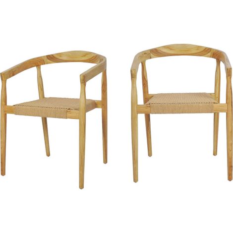 Lot de 2 fauteuils de table en teck et corde tressé - Bois clair - BURI (1/5)