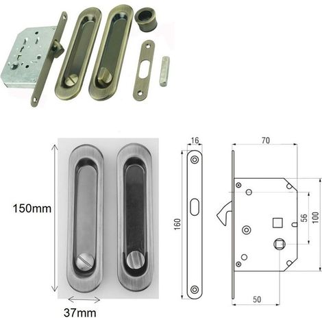 Kit de verrouillage avec rosace ovale, pêne pour porte coulissante, Ø58 mm, acier, finition nickel satiné (1/3)