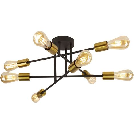 Searchlight Armstrong - Plafonnier semi-affleurant à 8 ampoules noir mat, laiton satiné, E27 (1/3)