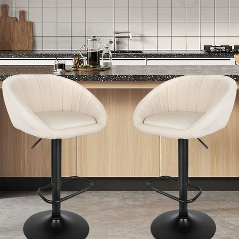 Hofuton Chaise de Bar Moderne avec Repose-Pied, Chaise Haute Bar Lot de 2 avec Coussin Confortable, Tabouret de Bar Tissu de Lin pour Bar, Beige (1/5)