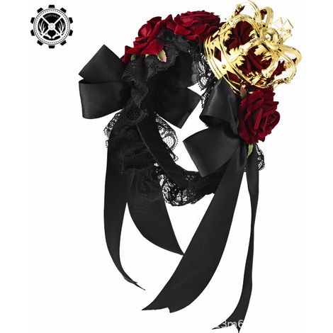 Gothic crown red rose headband Lolita ribbon hair accessory retro holiday party veil accessory (1/5)