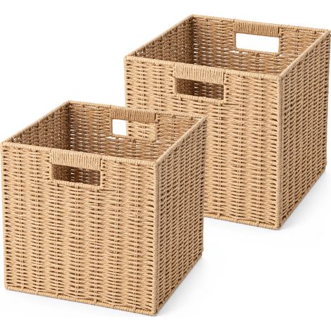 Lot de 1 Panier de rangement tressé, avec poignées et Armature métal, Pour Salon, Dressing, Chambre (1/5)