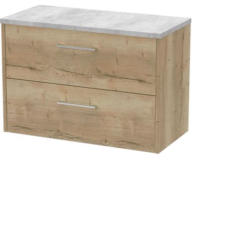 Winshill Contemporary 2 Drawer Wall Hung Vanity Unit with Laminate Worktop, Light Oak, 800mm