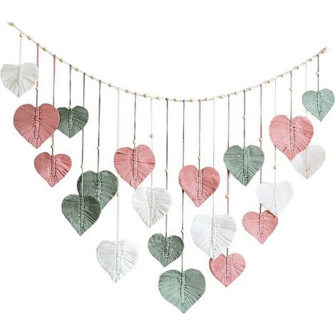 Tapiz decorativo tejido a mano con motivo de corazón y hoja de estilo bohemio [6117], decoración de pared con borlas, 60 x 80 cm, multicolor. (1/5)
