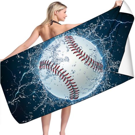 Serviette de plage carrée à motif basketball pour l'été - Tissu en microfibre, motif ballon, utilisable comme serviette de bain