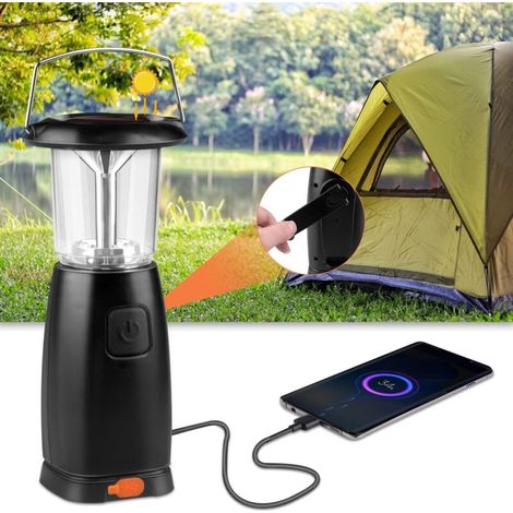 Lampe de Camping LED Solaire, Lampe Camping Solaire, Lanterne Led Rechargeable, Lampe Led Portable avec 3 Modes D'éclairage, Lampe Dynamo Manivelle pour Camping,Lecture,Pêche,Randonnée