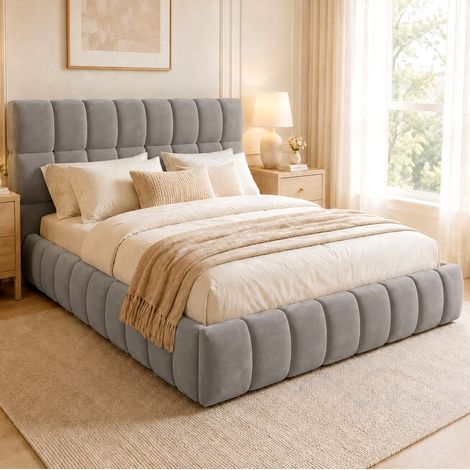 MEUBLIV Polsterbett 140x200 cm Grau – mit Kopfteil, ohne Matratze (1/4)