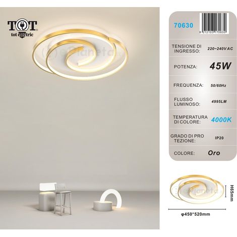 Plafoniera led 45w cerchio spirale vortice oro lampadario da soffitto moderno luce fredda naturale  Naturale