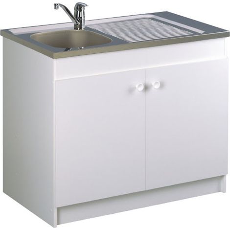 Aquarine – Meuble sous évier 2 portes en mélaminé blanc L80cm – Rangement pratique pour cuisine ou buanderie – Résistant à l'humidité
