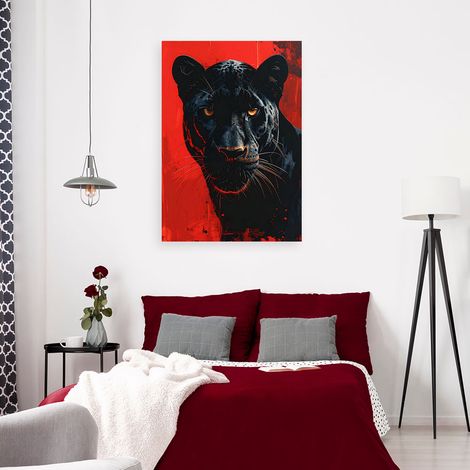 Wandbild Schwarzer Panther Tier Roter Hintergrund 70x100 (1/4)