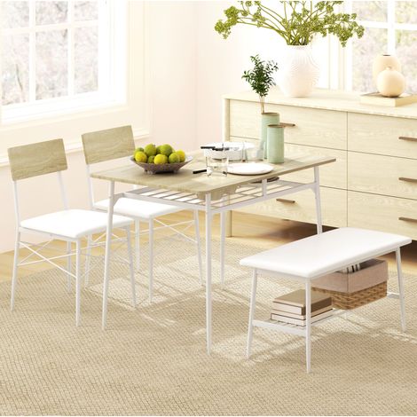 Ensemble table et chaises 4 pièces avec banc et rangements, 110 x 70 cm, décor chêne HAVRYA (1/5)