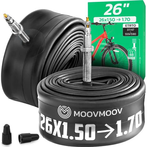 Chambre à air 26 pouces - Pour pneus de 26x1.50 à 26x1 5/8 - ETRTO 37-559 à 42-590 - Valve Presta 48 mm - Lot de 2 (1/5)