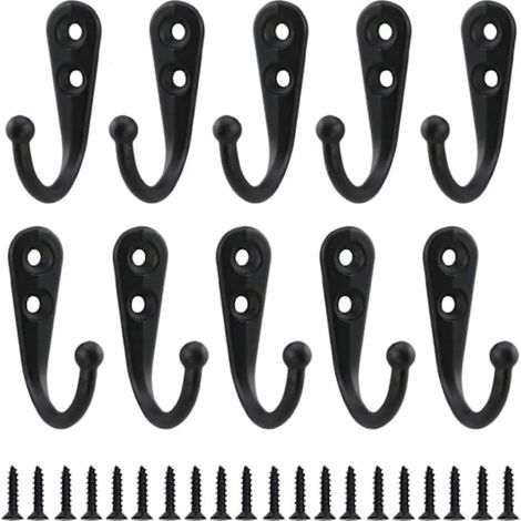 Filiyano-Lot de 10 crochets muraux rétro en métal noir, à visser individuellement, style vintage, pour peignoirs, étagères, tiroirs, placards, salle (1/4)