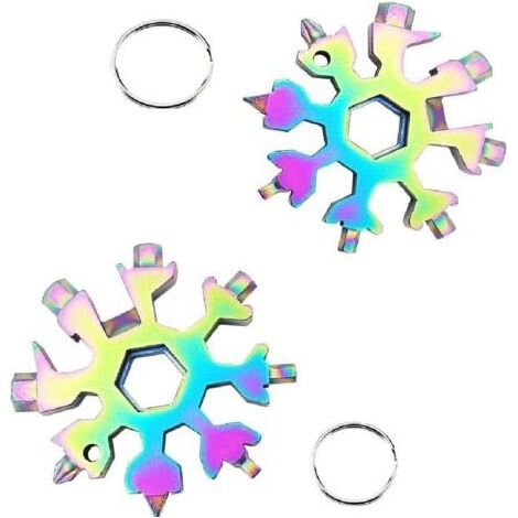 2Pcs Outil Multifonction Flocon de Neige 18 en 1, Outil Tout Puissant en acier inoxydable portatif Ouvre Bouteille Cadeau Noel pour les voyages quotidiens Camping Adventure Tools(Couleur) (1/5)