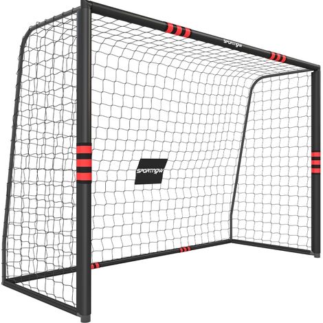Porta da calcio 300 x 200 cm con rete, 5 ancoraggi a terra, nero e rosso HAVRYA (1/5)