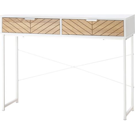 Pour l'entrée ou le salon, rangement élégant avec console 2 tiroirs, finition bicolore et lignes à chevrons (1/5)