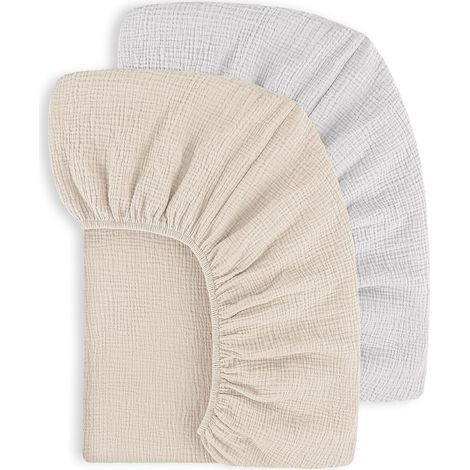 Lot de 2 Draps housses, 100% Coton mousseline, 60x120cm, élastique 360°, pour lit bébé voyage