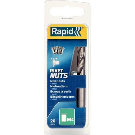 Premium M4 Steel Rivet Nuts Pack of 20 with Free Drill Bit – Rapid 5000671