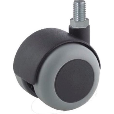 Roulette JUMELÉE pivotante Ø 50 mm CAOUTCHOUC GRIS à tige filetée M8x15 (1/2)