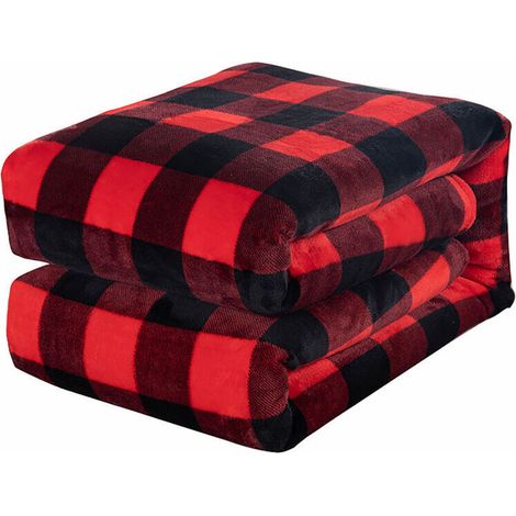 Couverture à carreaux rouge et noire 150200 cm couverture polaire corail épaissie flanelle imprimée. (1/4)