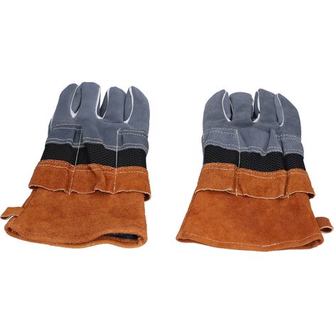 Gants anti-brûlures en cuir de vachette, résistants aux hautes températures et au feu, pour le camping, le barbecue et le micro-ondes (café). (1/5)