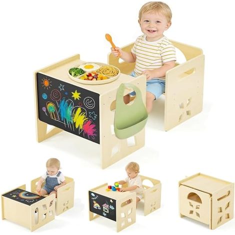 Ensemble Table et Chaise à Hauteur Réglable pour Enfants 1-3 Ans, Table avec Tableau Intégré (1/2)