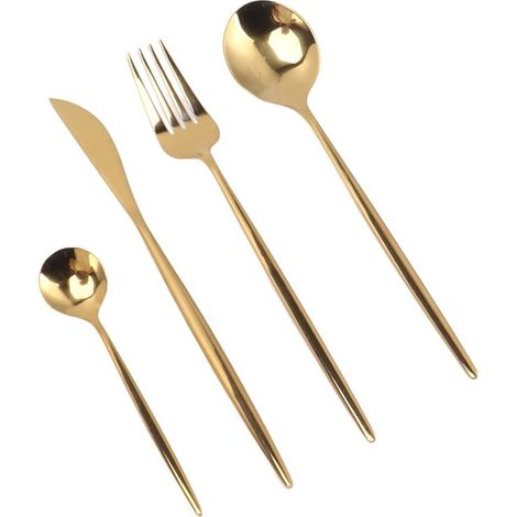 Set di posate in acciaio inox, per uso alimentare, resistenti e termoresistenti, adatte per ristoranti - Colore oro - Contenitore di alta qualità adatto al microonde. (1/5)
