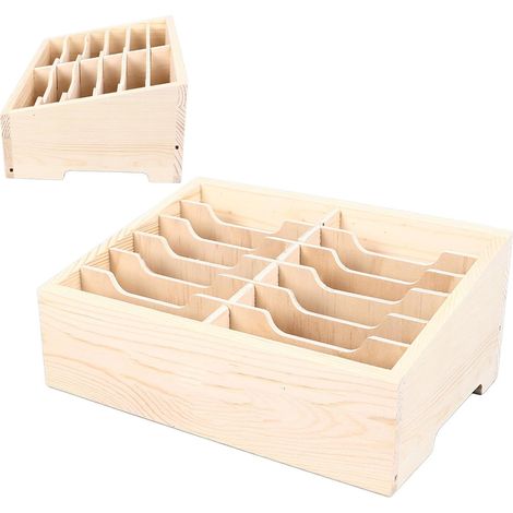 Organiseur en Bois À Plusieurs 12 Compartiments, Boîte de Rangement À 12 Cases, Support D'Affichage pour Téléphone Portable Organiseur de Table, pour La Maison, Salle de Classe Ou Le Magasin (1/5)