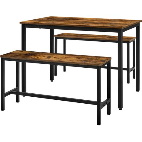 Vasagle – Ensemble table à manger avec 2 bancs – Dimensions table 70 x 110 x 75 cm – Bancs 30 x 97 x 50 cm – Cadre acier marron rustique et noir d'encre