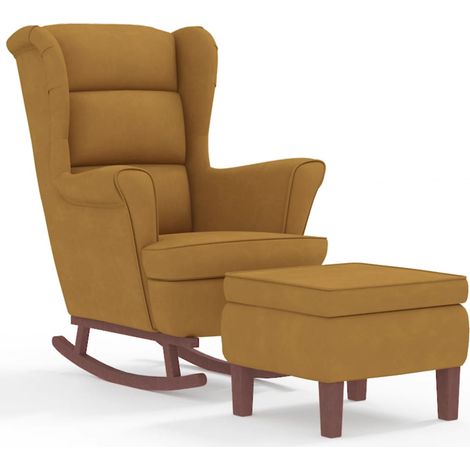 Fauteuil à bascule avec repose-pieds rembourré relax pour salon avec pieds en bois siège velours marron DEC028762