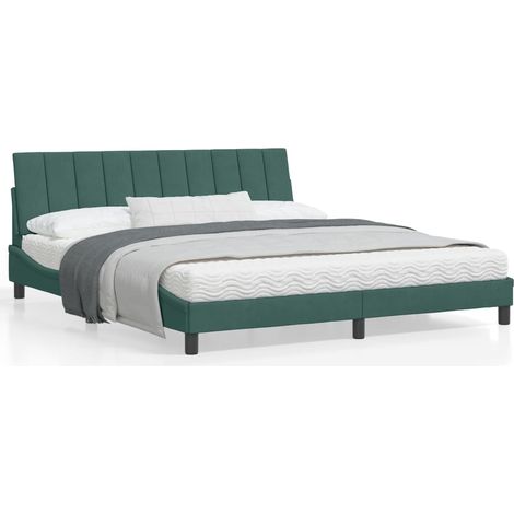 Cadre de lit avec tête de lit Vert foncé 180x200 Velours (1/5)