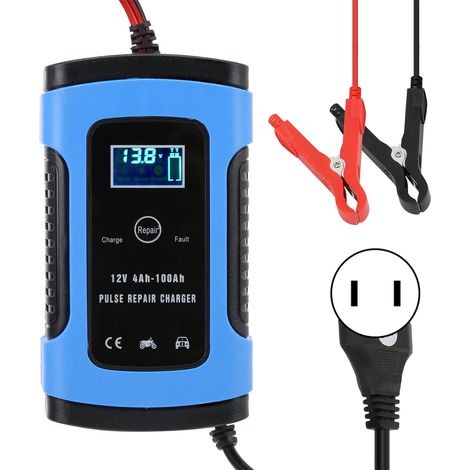 Chargeur de batterie moto 12V/6A, outil intelligent à affichage numérique, réparation batterie 100‑240V prise US (1/5)