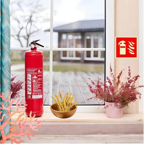 Fire Safety Sticker, PVC Light Fire Extinguisher Sign 10 x 10 cm Fire Safety Signs for Home, Office and Construction (1/4)