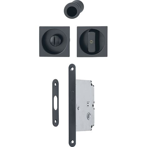 HOPPE Schiebetürmuschel Set 4921 - WC mit Schloss, eckig, schwarz matt (1/3)