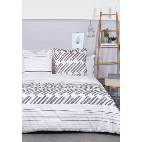 Parure de Lit Ethnique - COTE DECO - 240x220 cm - 100% Coton - Imprimé Graphique - 2 Taies 65x65 cm (1/3)