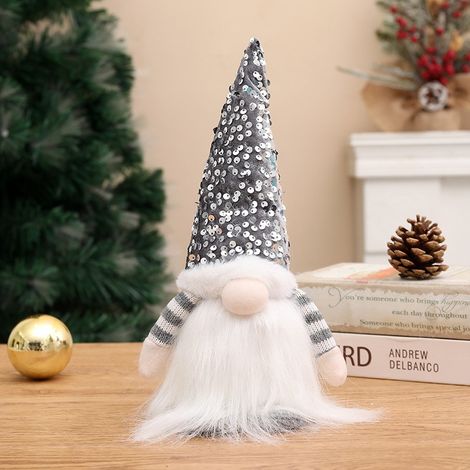 Gnome sans visage à paillettes brillantes gris, figurine décorative de Noël, poupée pour table et vitrine, décoration festive pour la maison (1/2)