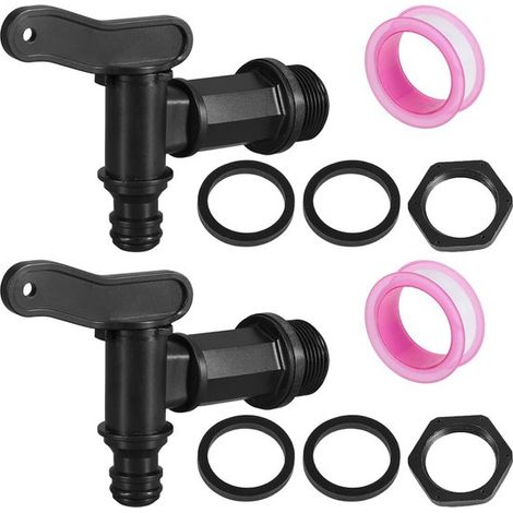 2 Stück Wasserhahn für Regentonne Regentonnenhahn Auslauf Kunststoff-Regentonnenhahn mit Überwurfmutter und Gummidichtungsring 25 mm geeignet für (1/5)