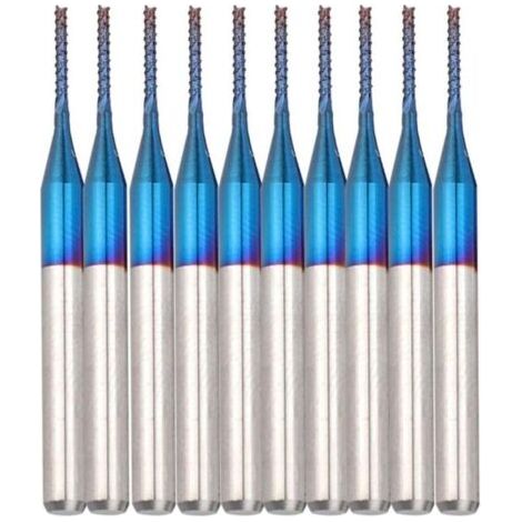 Fraise CNC Nano Blue Coat, lot de 10, fraise conique en carbure, 3,175 mm, fraise à bout rond en carbure bleu pour le fraisage et la gravure sur machines CNC pour circuits imprimés (1,0 mm) (1/4)