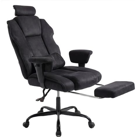 Executive Ergonomic Office Chair Suede Fabric Wide Seat 155° Recline Footrest