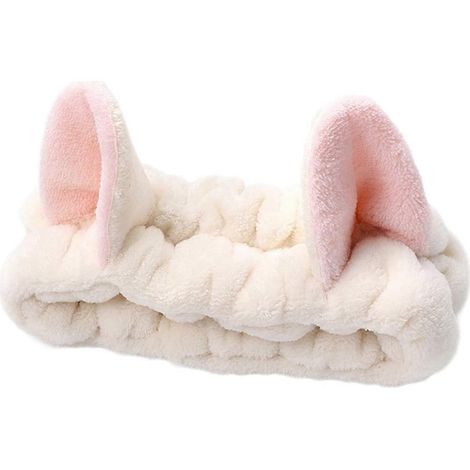 Bandeau spa mignon pour les amoureux des chats, bandeau élastique avec motif oreilles de lapin, bandeau de maquillage en peluche douce, accessoire pour masque facial, élastique en peluche (1/4)
