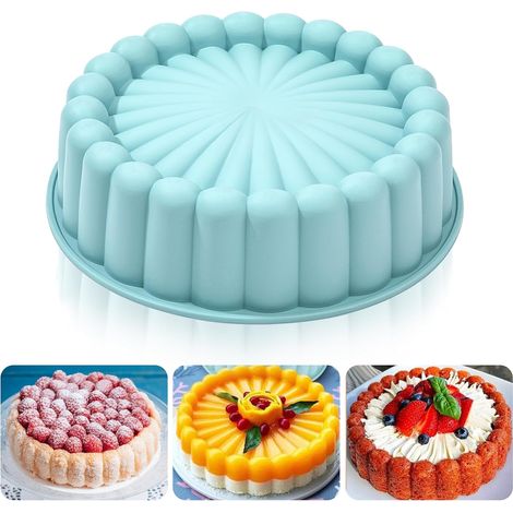 Moule à gâteau rond en silicone antiadhésif, 8 pouces bleu, pour cheesecake, brownie, tarte, flan. (1/5)