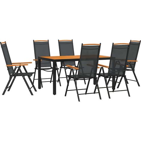 Maison Exclusive - 7-tlg. Garten-Essgruppe Schwarz und Braun Alum (1/5)