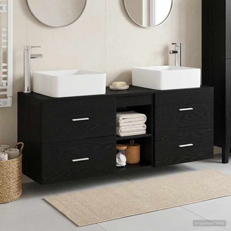 vidaXL Juego de Muebles de Baño 3 uds. Roble Negro 129 x 41 x 80 cm (1/5)