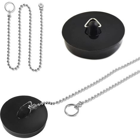 Set unico di 2 tappi a catena, lunghi 40 cm, adatti per lavelli, vasche da bagno, cucine e bagni (40-45 mm, neri) (1/5)