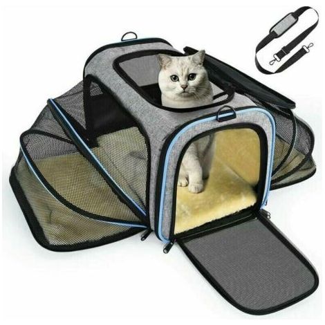 Sac de transport extensible pour chats et chiens, avec structure solide, filet respirant, et espace spacieux. Pratique pour les voyages en train, voiture, avion et restaurant. Approuvé pour le transpo (1/4)