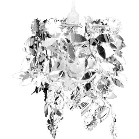Lustre suspendu à feuilles paillette 21,5 x 30 cm Argenté