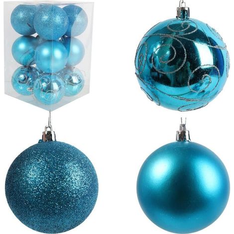 Set mit 12 Weihnachtskugeln aus Kunststoff, 8 cm, türkisfarben (1/5)